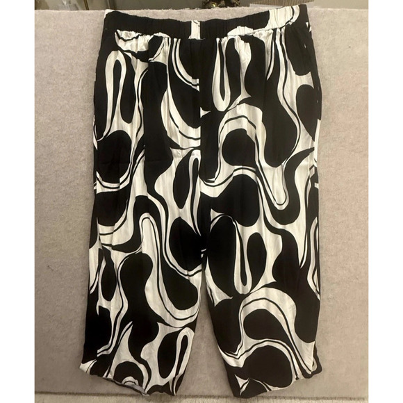 Eloquii Plus Sz 26 Women's Black White Swirl Print Wide Leg Dress Pants Trousers - Picture 1 of 8